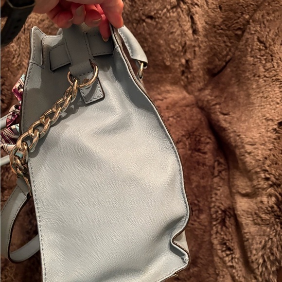 Elegant baby blue Michael Kors Hamilton Handbag with Scarf Accent - Picture 5 of 6
